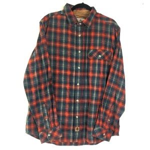 Legendary Whitetails Mens Large L Plaid Button Front Shirt Rust Green